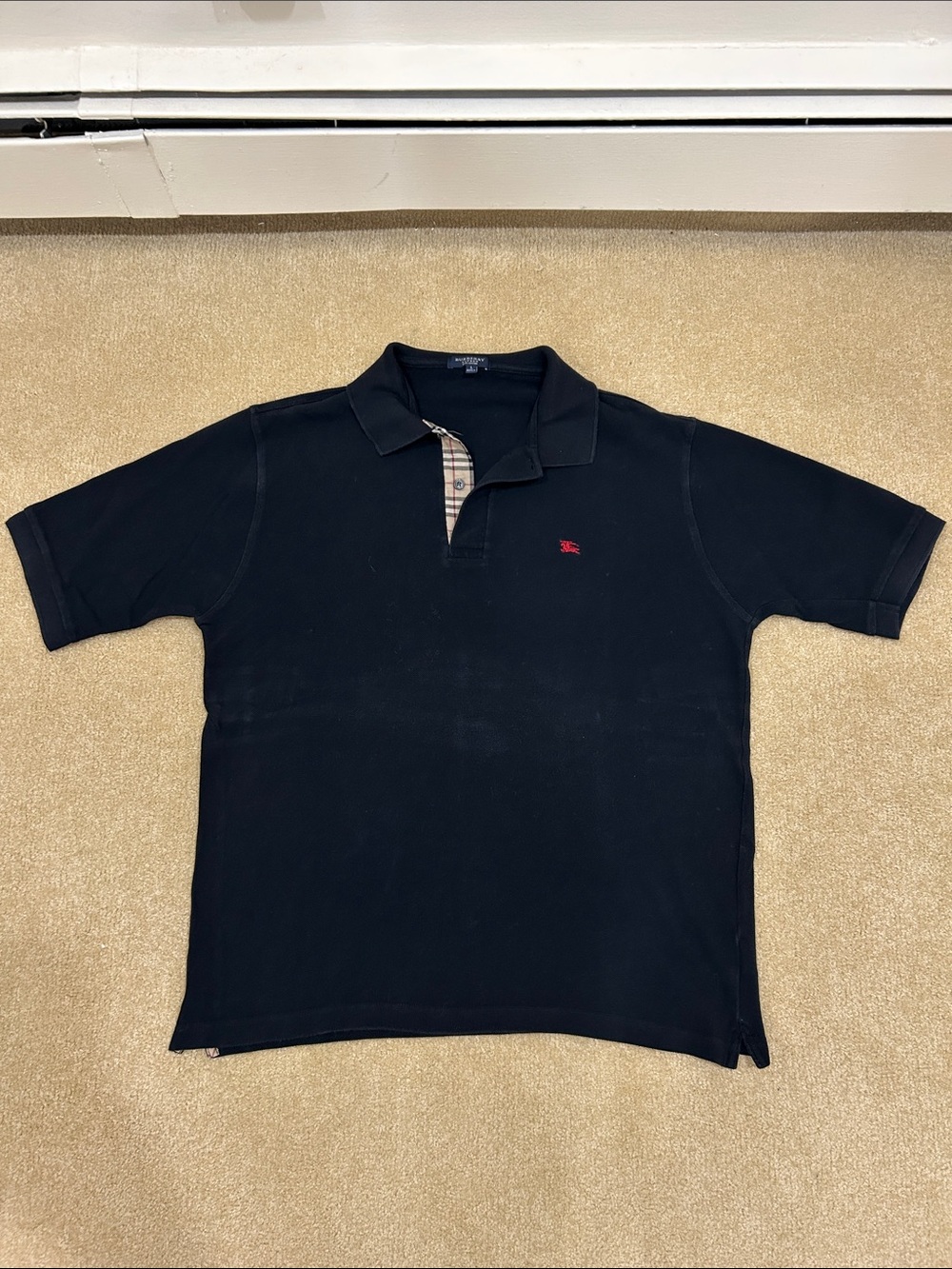 Men's Burberry Black Polo Shirt with Red Logo